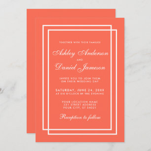 Elégant Mariage moderne Coral White Invitation