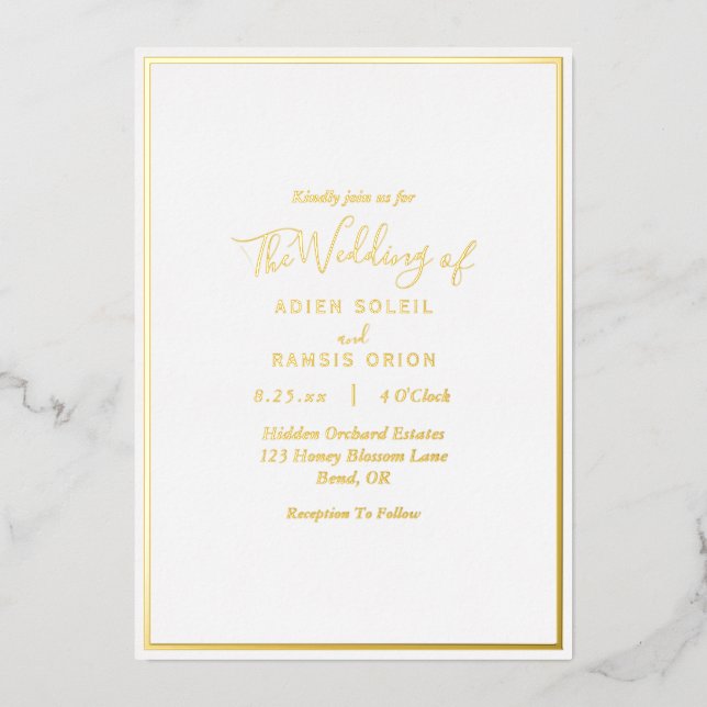 Elégant Mariage moderne Gold Foil Invitation (Recto)