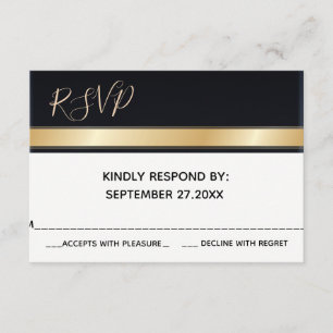 Elégant mariage moderne noir blanc et or RSVP