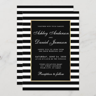 Élégant Mariage moderne noir blanc rayé Invitation