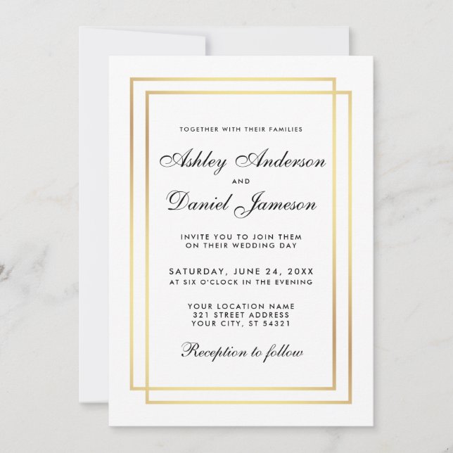 Elégant Mariage moderne noir et blanc Invitation (Devant)