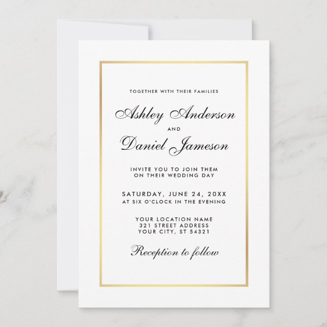 Elégant Mariage moderne noir et blanc Invitation (Devant)