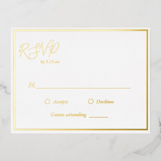 Elégant mariage moderne RSVP Gold Foil carte posta (Recto)