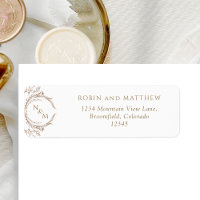 Élégant Mariage Monogramme Beige Adresse de retour