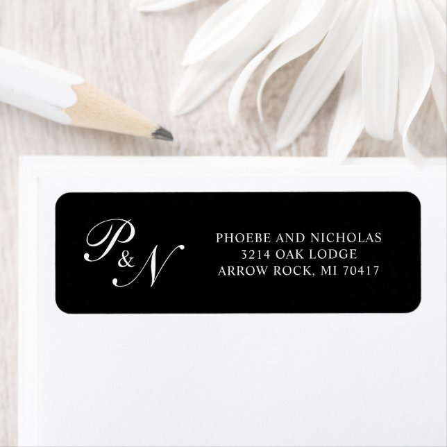 Élégant mariage Monogramme noir Adresse de retour (En situation)