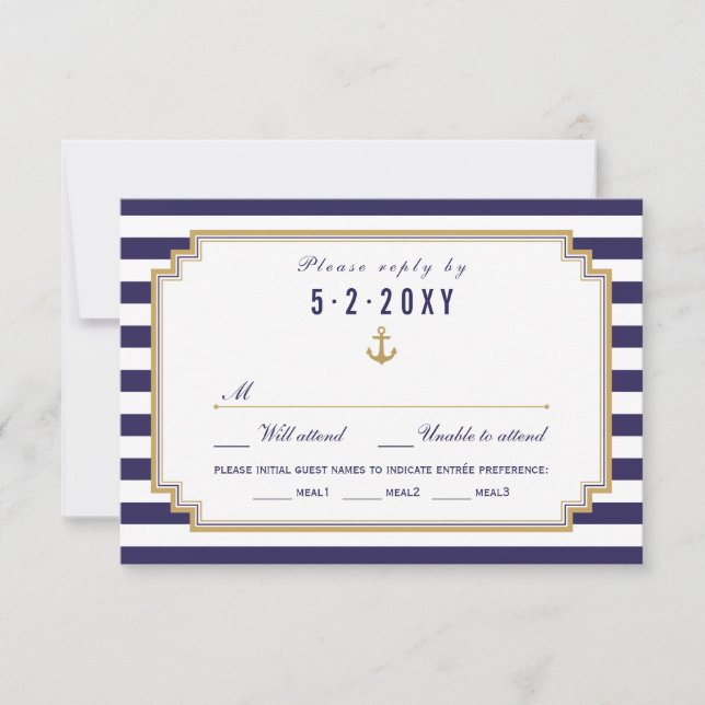 Élégant mariage nautique RSVP carte choix de repas (Devant)