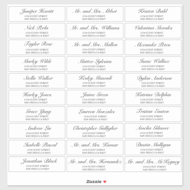 Élégant Mariage noir Étiquettes de adresse invités (Feuille)