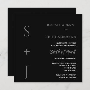 Elégant Mariage noir gris Carré Invitation