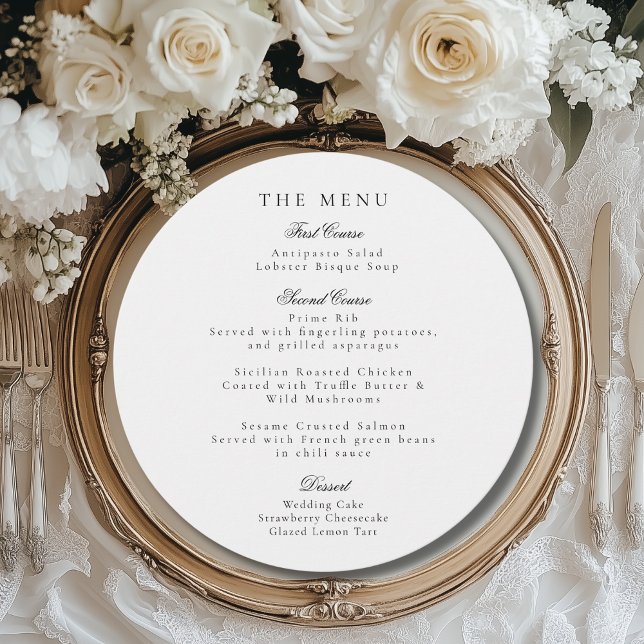 Elégant Mariage noir Menu et Merci de réception (This unique & elegant wedding reception menu is perfect for a classic, European-style celebration.)
