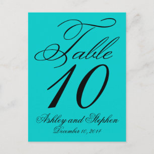 Elégant mariage Numéro de table Cartes Aqua Blue