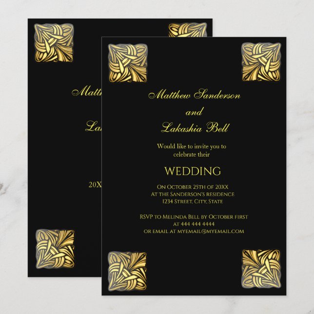 Elégant mariage or noir Invitation (Devant / Derrière)