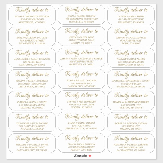 Élégant Mariage or simple Étiquette de adresse inv (Feuille)