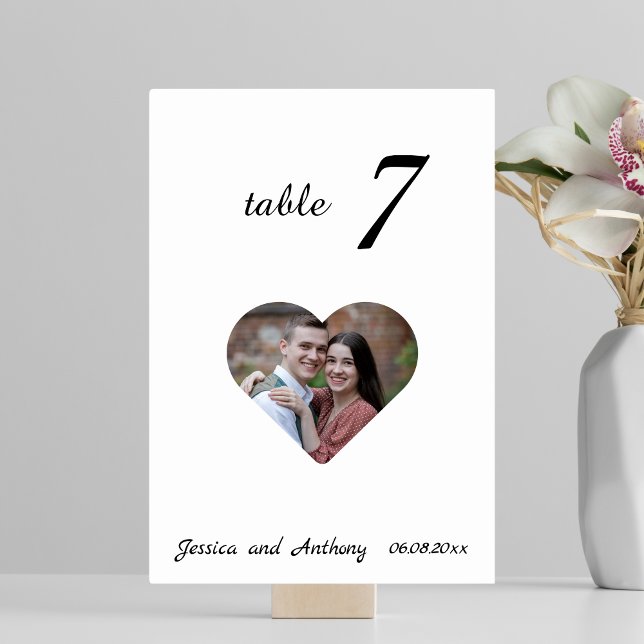 Élégant Mariage photo blanc unique Numéro de table (Créateur téléchargé)