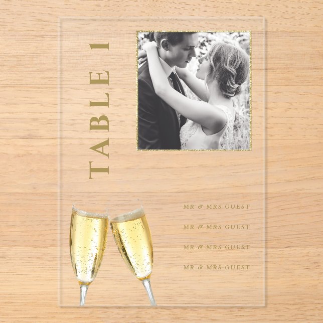 Élégant Mariage photo Champagne Numéro de table (Recto)