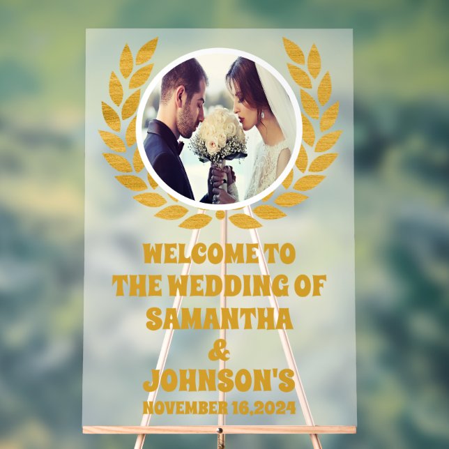 Elégant Mariage photo Gold Wreath Welcome Frosted (Neutre)