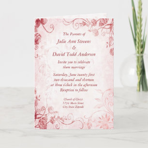 Elégant mariage rose et rouge vintage Invitation