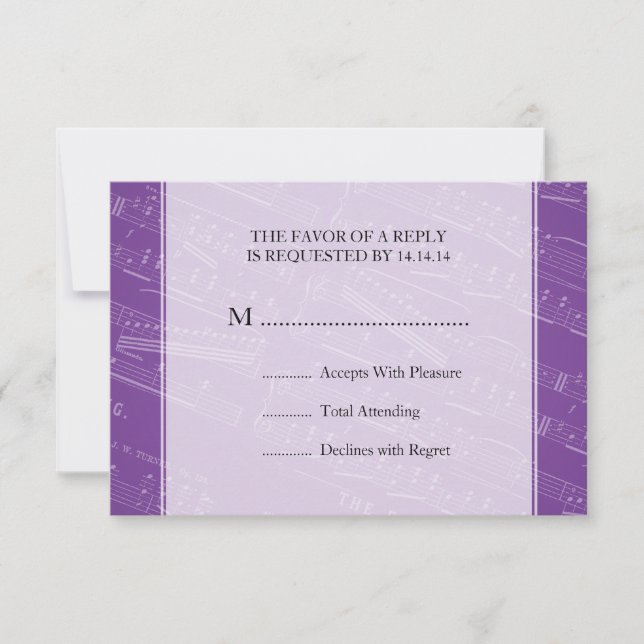 Élégant mariage RSVP feuille musique violet (Devant)