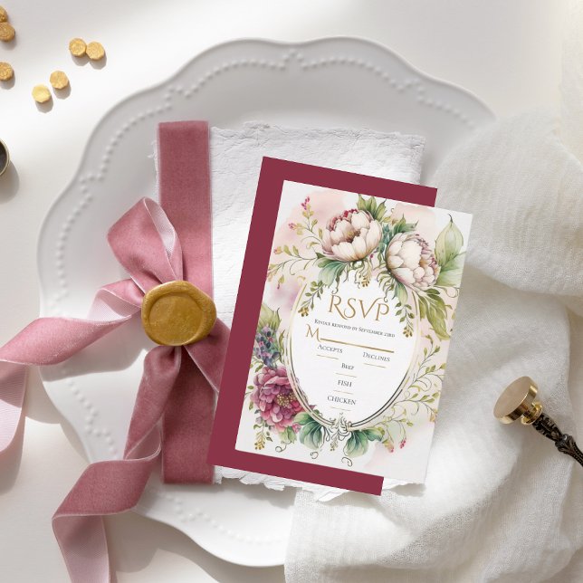 Elégant Mariage rustique romantique Bourgogne RSVP (Créateur téléchargé)