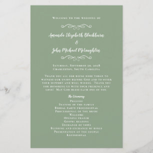 Élégant mariage Sage Green Chic Ceremony Programme