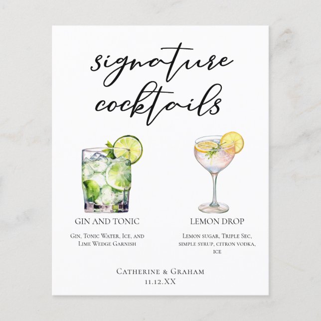 Elégant Mariage Signature Cocktails Menu (Devant)
