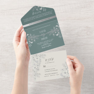 Élégant Mariage Vert Sage Tout en une invitation