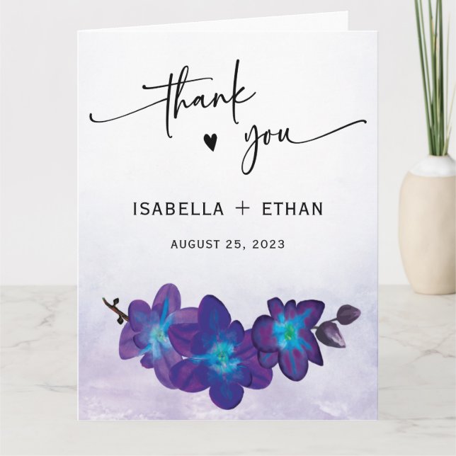 Elégant Mariage violet orchidée bleu Merci (Devant)