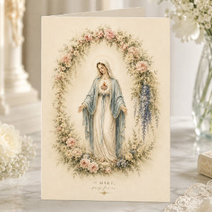 Elegant Marian Watercolor Catholic Floral Card