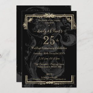 Elegant Marie Antoinette on black Anniversary  Invitation