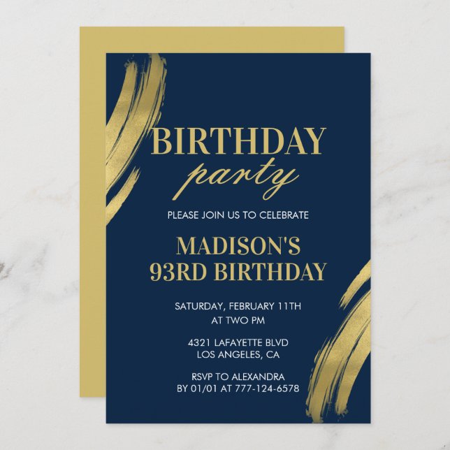 Elegant Marine bleu 93e anniversaire invitations d (Devant / Derrière)