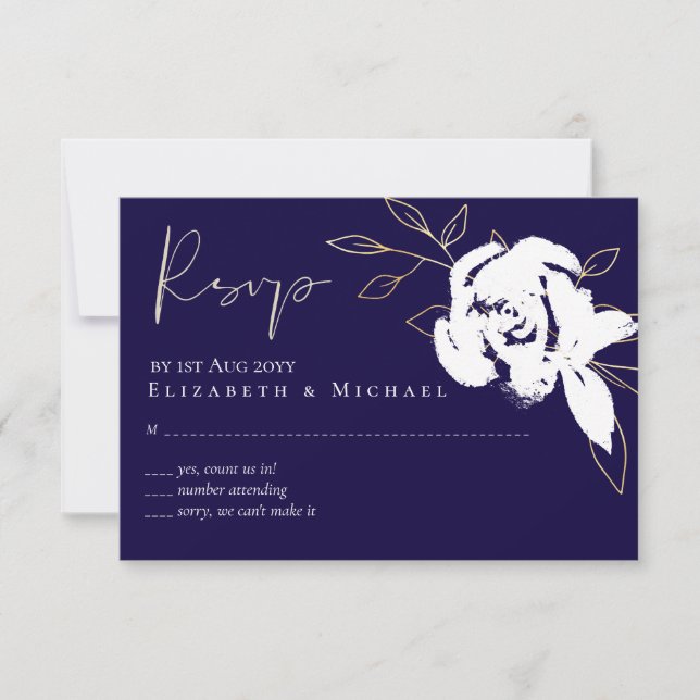 Elégant Marine Bleu Blanc Or Mariage RSVP Menu (Devant)