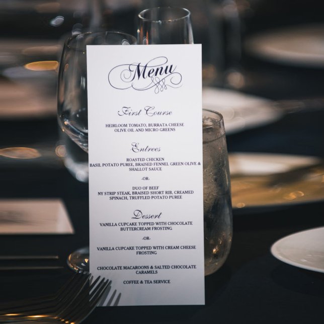 Elégant Marine Bleu Et Blanc Mariage Menu Modèles (Créateur téléchargé)