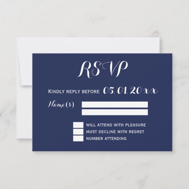 Elégant Marine Bleu Et Blanc Mariage RSVP (Devant)