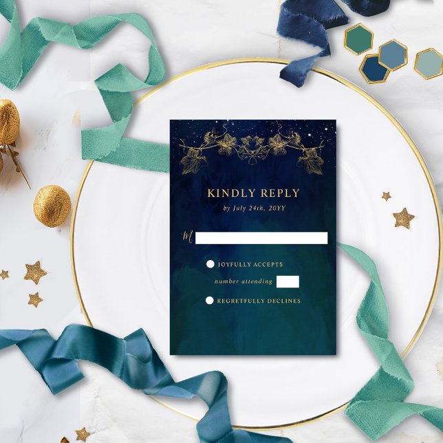 Elégant Marine, bleu et vert Celestial Gilded RSVP (Créateur téléchargé)