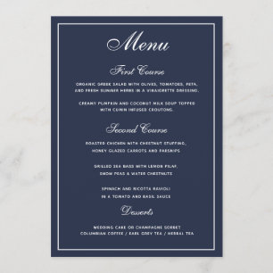 Elegant Marine Bleu Mariage Script Menu