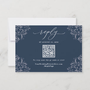 Elégant Marine Bleu QR Code Vintage Mariage RSVP C