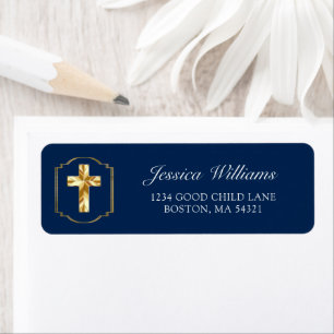 Elégant Marine Blue Gold Cross 1st Communion Adres