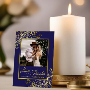 Elegant Marine Blue & Gold Love & Merci Mariage