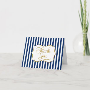 Elegant Marine Blue Gold Stripe Merci Cartes