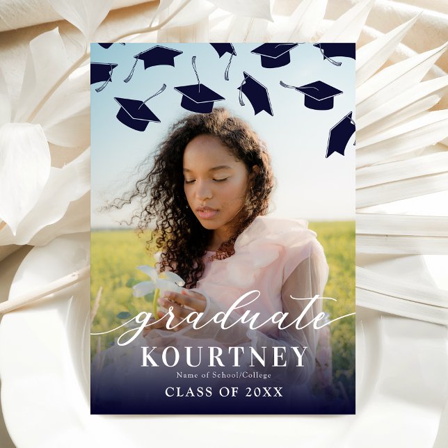 Elégant Marine Blue Photo Graduation Invitation (Créateur téléchargé)