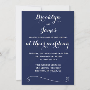 Elégant Marine Blue Wedding Invitations