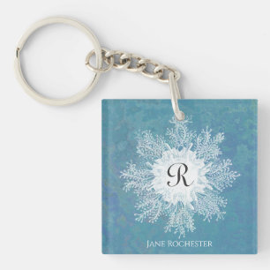 Elegant Marine Coral Blue Green Coral Monogram Keychain