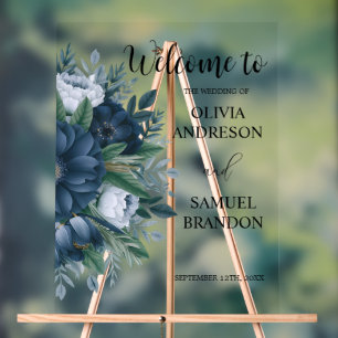 Élégant marine et floral bleu poussiéreux sig de