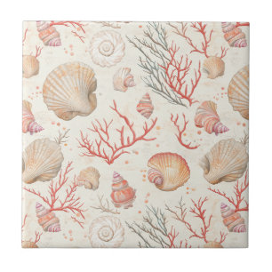 Elegant Marine Shells & Coral Branch Tile