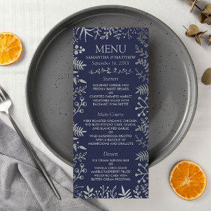 Elegant Marine & Silver Floral Mariage Menu