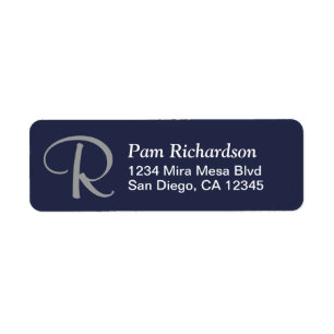 Elegant Marine White Silver Monogramme Adresse de