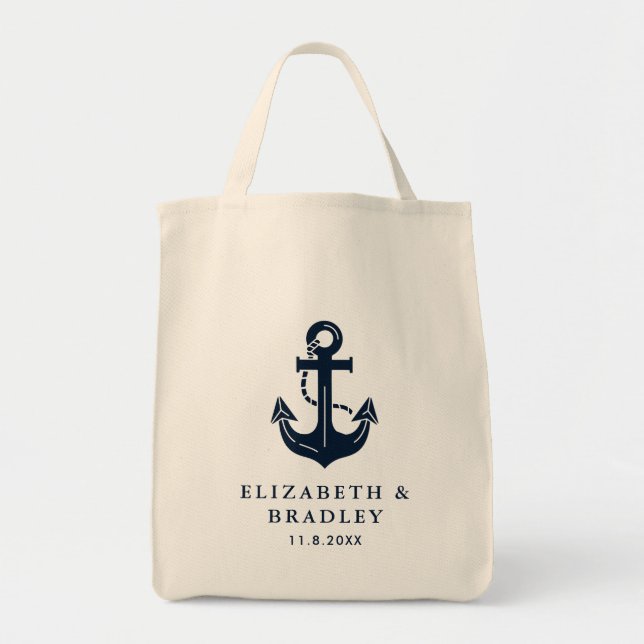 Elegant Maritime Theme and Personalized Wedding Tote Bag (Front)
