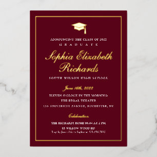 Elegant Maroon and Gold 3 Photo Graduation 