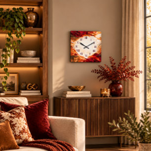 Elegant Maroon and Gold Abstract Acrylic Wall Cloc Square Wall Clock