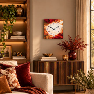 Elegant Maroon and Gold Abstract Acrylic Wall Cloc Square Wall Clock