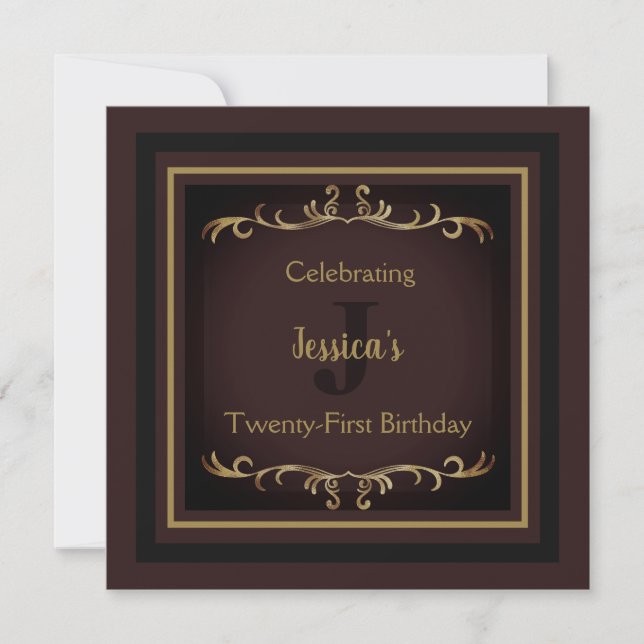 Elegant Maroon and  Gold Birthday Invitation (Front)